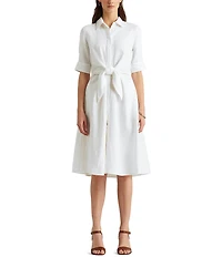 Lauren Ralph Lauren Linen Short Sleeve Button Down Self Tie Waist Shirt Dress