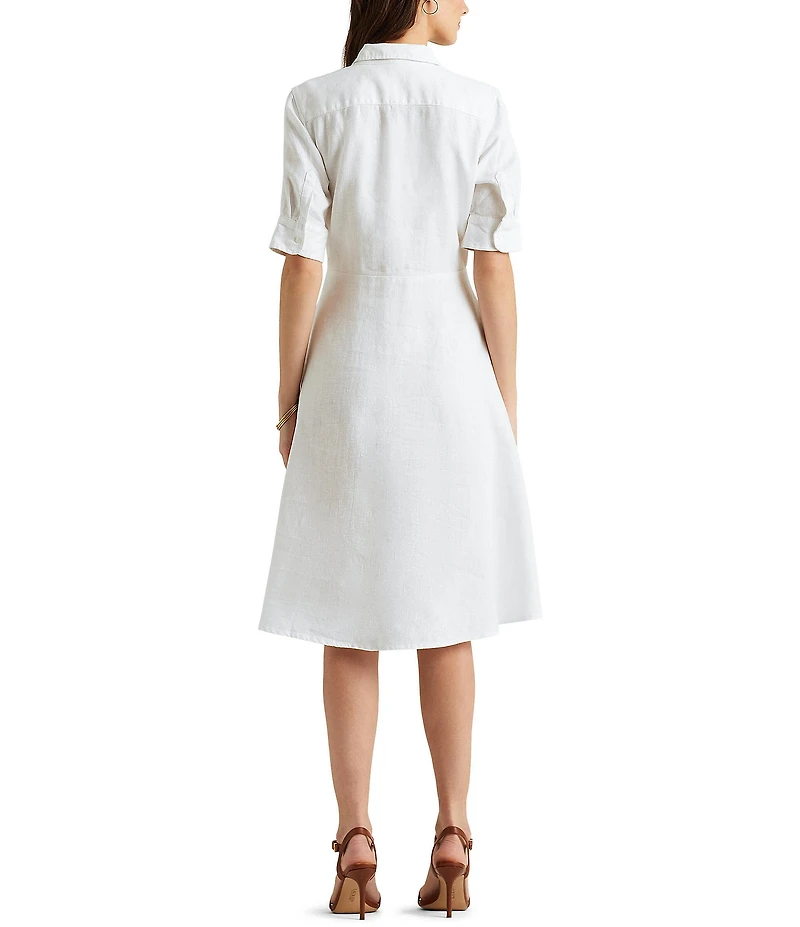 Lauren Ralph Lauren Linen Short Sleeve Button Down Self Tie Waist Shirt Dress