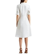 Lauren Ralph Lauren Linen Short Sleeve Button Down Self Tie Waist Shirt Dress