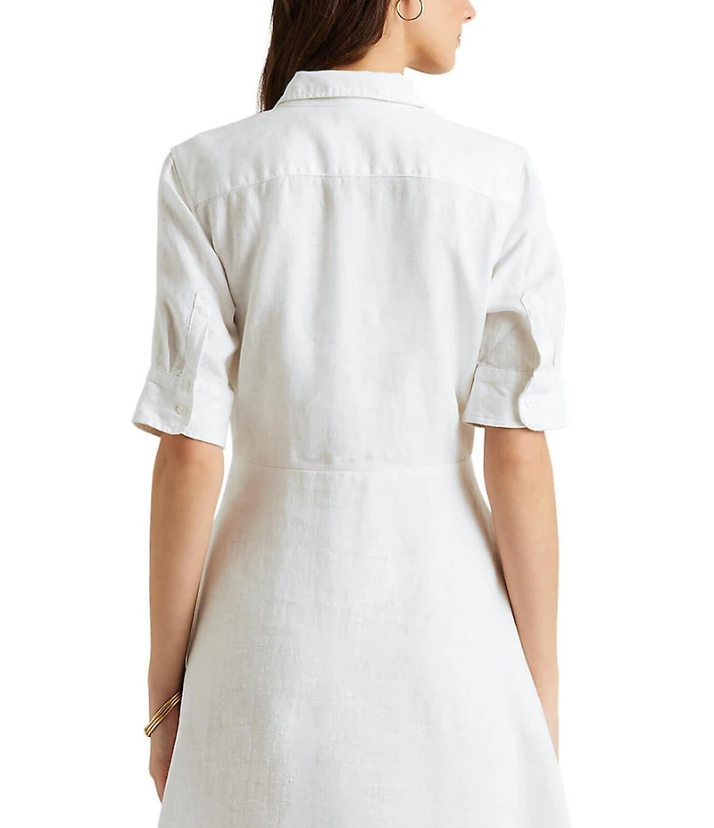 Lauren Ralph Lauren Linen Short Sleeve Button Down Self Tie Waist Shirt Dress