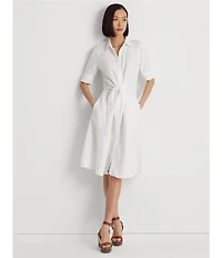 Lauren Ralph Lauren Linen Short Sleeve Button Down Self Tie Waist Shirt Dress