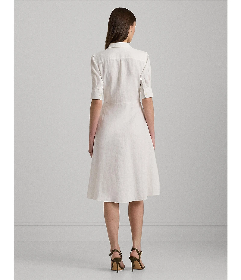 Lauren Ralph Lauren Linen Short Sleeve Button Down Self Tie Waist Shirt Dress