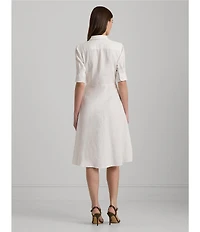 Lauren Ralph Lauren Linen Short Sleeve Button Down Self Tie Waist Shirt Dress