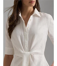 Lauren Ralph Lauren Linen Short Sleeve Button Down Self Tie Waist Shirt Dress