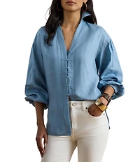Lauren Ralph Lauren Linen Spread Collar Long Sleeve Shirt