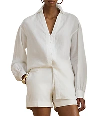 Lauren Ralph Lauren Linen Spread Collar Long Sleeve Shirt