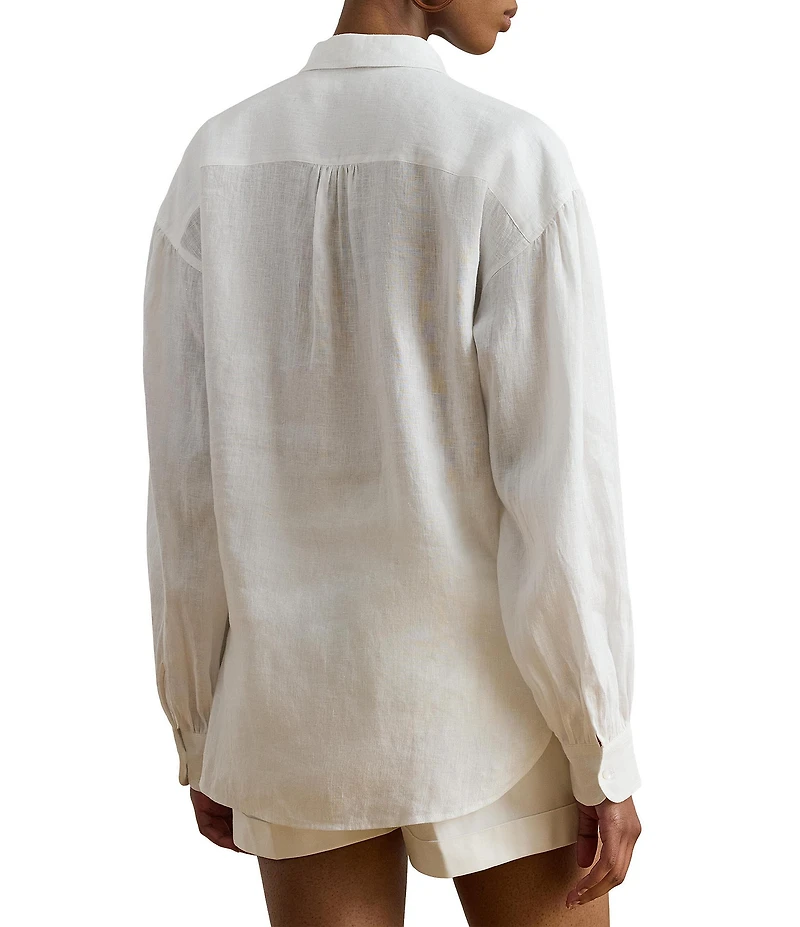 Lauren Ralph Lauren Linen Spread Collar Long Sleeve Shirt