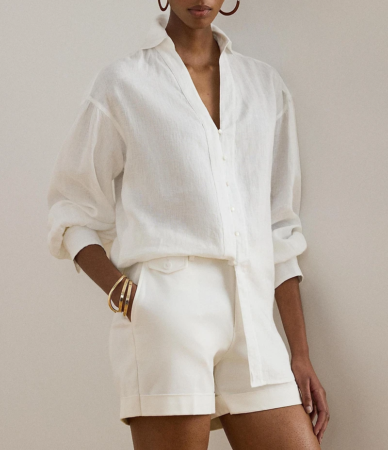 Lauren Ralph Lauren Linen Spread Collar Long Sleeve Shirt