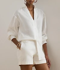 Lauren Ralph Lauren Linen Spread Collar Long Sleeve Shirt