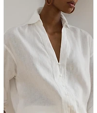 Lauren Ralph Lauren Linen Spread Collar Long Sleeve Shirt