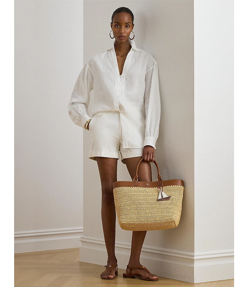 Lauren Ralph Lauren Linen Spread Collar Long Sleeve Shirt