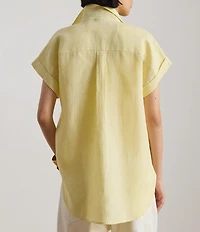 Lauren Ralph Lauren Linen Stripe Point Collar Short Sleeve Shirt