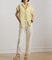 Lauren Ralph Lauren Linen Stripe Point Collar Short Sleeve Shirt