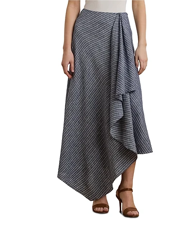 Lauren Ralph Lauren Linen Striped A-Line Midi Skirt