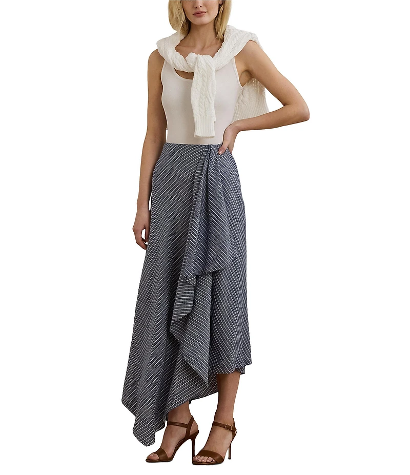 Lauren Ralph Lauren Linen Striped A-Line Midi Skirt