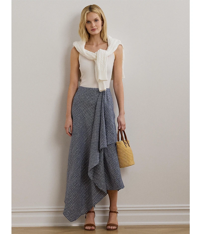 Lauren Ralph Lauren Linen Striped A-Line Midi Skirt