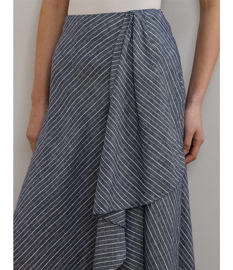 Lauren Ralph Lauren Linen Striped A-Line Midi Skirt