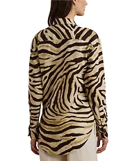 Lauren Ralph Lauren Linen Zebra Print Point Collar Long Sleeve Button-Front Shirt