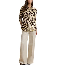 Lauren Ralph Lauren Linen Zebra Print Point Collar Long Sleeve Button-Front Shirt