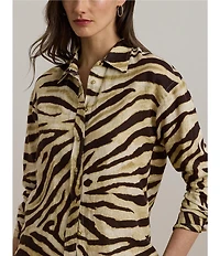 Lauren Ralph Lauren Linen Zebra Print Point Collar Long Sleeve Button-Front Shirt