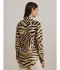 Lauren Ralph Lauren Linen Zebra Print Point Collar Long Sleeve Button-Front Shirt