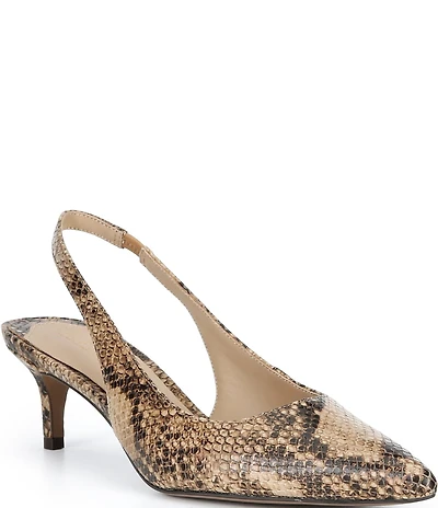 Lauren Ralph Lauren Lolah Snake Print Leather Slingback Kitten Heel Pumps