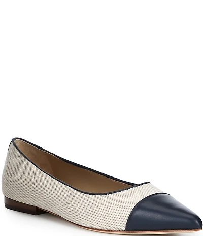 Lauren Ralph Lauren Londyn Canvas Leather Pointed Cap Toe Ballet Flats