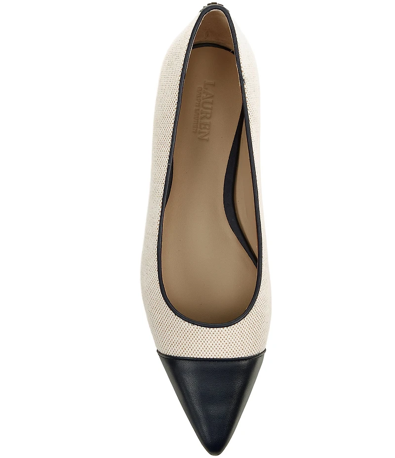 Lauren Ralph Lauren Londyn Canvas Leather Pointed Cap Toe Ballet Flats