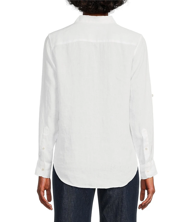 Lauren Ralph Lauren Point Collar Long Roll-Tab Sleeve Button Front Linen Shirt