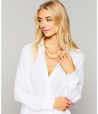 Lauren Ralph Lauren Point Collar Long Roll-Tab Sleeve Button Front Linen Shirt