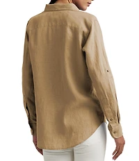 Lauren Ralph Lauren Point Collar Long Roll-Tab Sleeve Button Front Linen Shirt