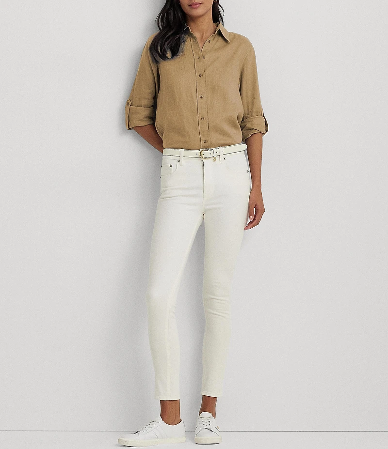 Lauren Ralph Lauren Point Collar Long Roll-Tab Sleeve Button Front Linen Shirt