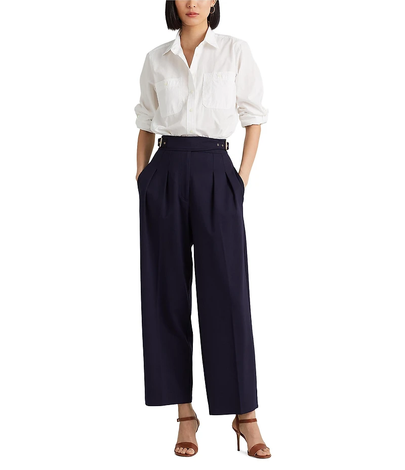 Lauren Ralph Lauren Long Roll-Tab Sleeve Button Front Cotton Shirt
