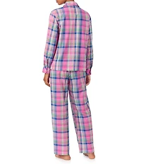 Lauren Ralph Lauren Long Roll-Tab Sleeve Notch Collar Long Woven Lawn Plaid Print Pajama Set