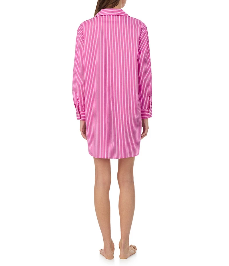 Lauren Ralph Lauren Long Roll Tab Sleeve Notch Collar Woven Sleepshirt