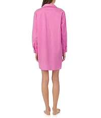 Lauren Ralph Lauren Long Roll Tab Sleeve Notch Collar Woven Sleepshirt