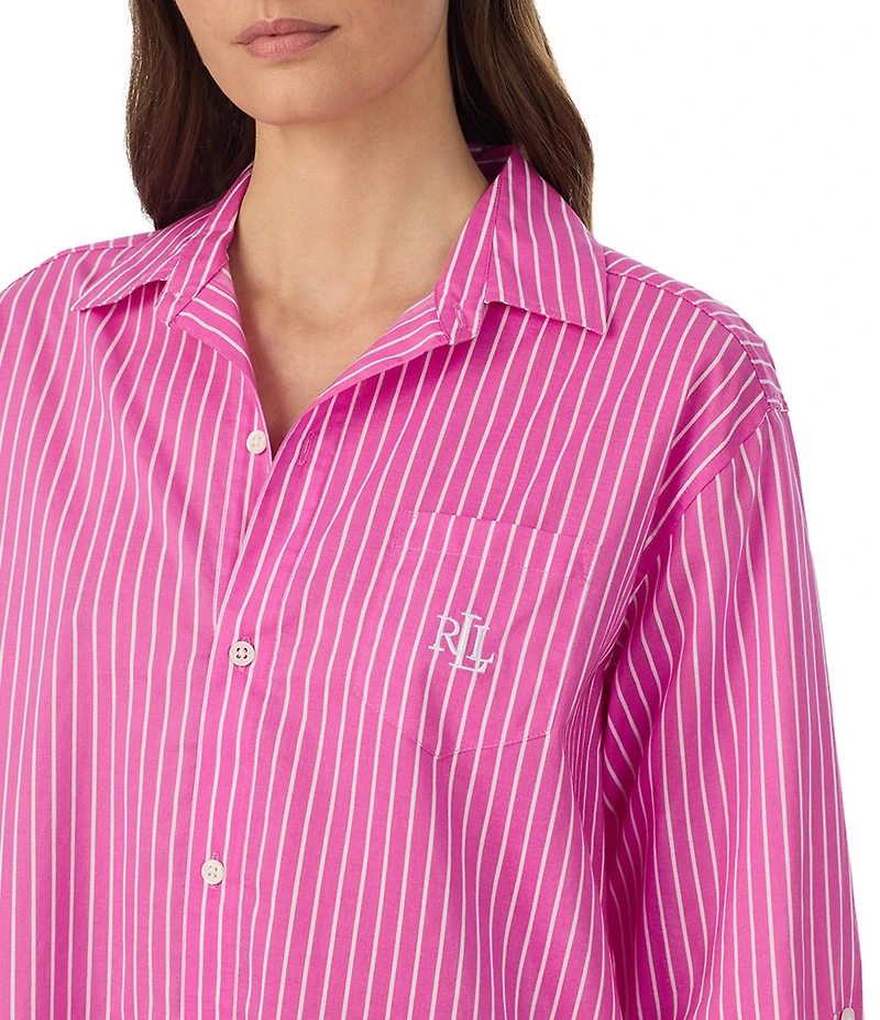 Lauren Ralph Lauren Long Roll Tab Sleeve Notch Collar Woven Sleepshirt