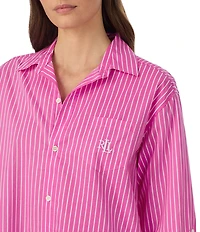Lauren Ralph Lauren Long Roll Tab Sleeve Notch Collar Woven Sleepshirt