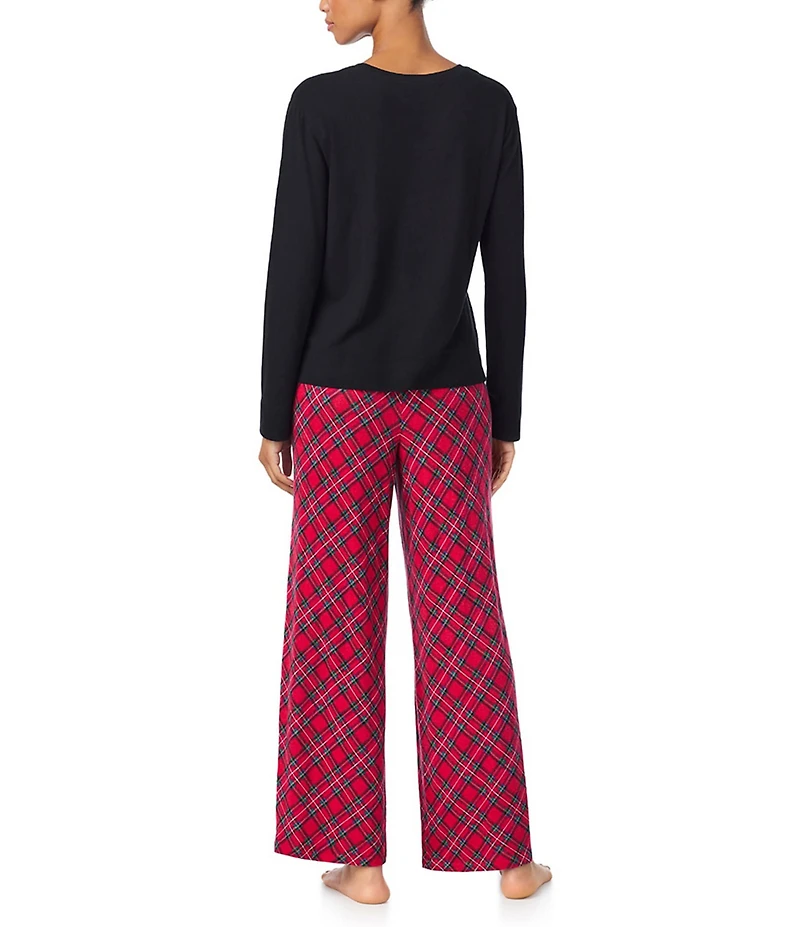 Lauren Ralph Lauren Long Sleeve Crew Neck Plaid Print Long Holiday Pajama Set