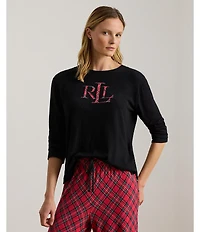 Lauren Ralph Lauren Long Sleeve Crew Neck Plaid Print Long Holiday Pajama Set