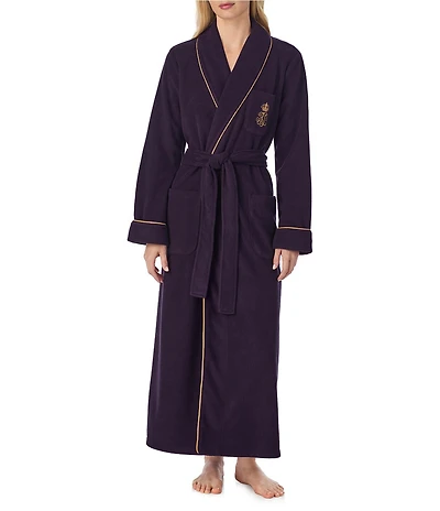 Lauren Ralph Lauren Long Sleeve Fleece Shawl Collar Patch Pocket Belt Tie Robe