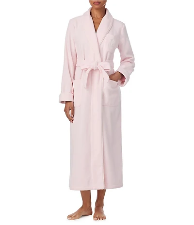Lauren Ralph Lauren Long Sleeve Fleece Shawl Collar Patch Pocket Belt Tie Robe