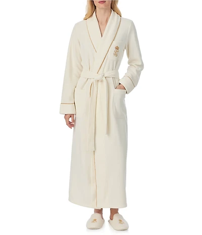 Lauren Ralph Lauren Long Sleeve Fleece Shawl Collar Patch Pocket Belt Tie Robe