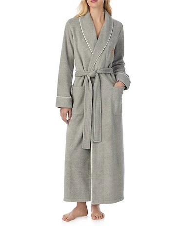 Lauren Ralph Lauren Long Sleeve Fleece Shawl Collar Patch Pocket Belt Tie Robe
