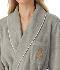 Lauren Ralph Lauren Long Sleeve Fleece Shawl Collar Patch Pocket Belt Tie Robe