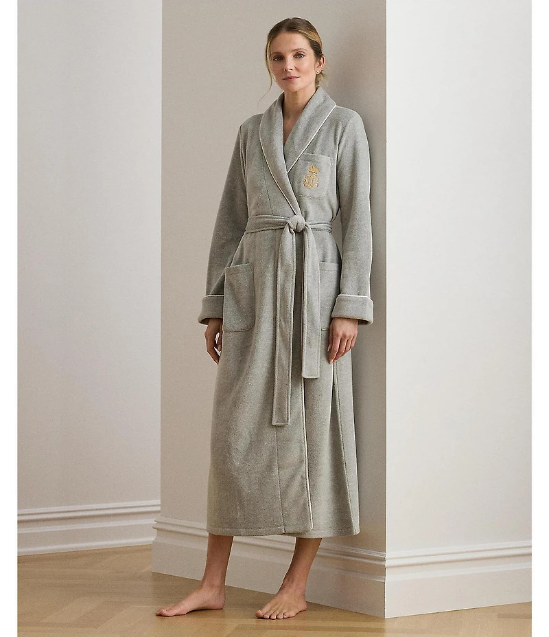 Lauren Ralph Lauren Long Sleeve Fleece Shawl Collar Patch Pocket Belt Tie Robe