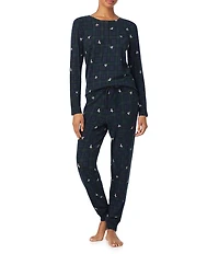 Lauren Ralph Lauren Long Sleeve Henley Neck Top & Jogger Holiday Plaid Print Pajama Set