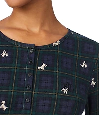 Lauren Ralph Lauren Long Sleeve Henley Neck Top & Jogger Holiday Plaid Print Pajama Set