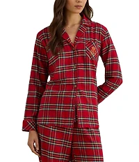 Lauren Ralph Lauren Long Sleeve Notch Collar Brushed Twill Plaid Holiday Pajama Set