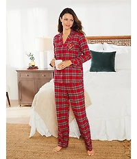 Lauren Ralph Lauren Long Sleeve Notch Collar Brushed Twill Plaid Holiday Pajama Set